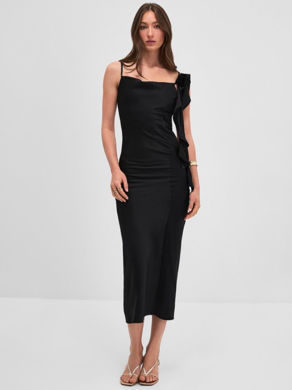 3D rose satiny maxi dress size M